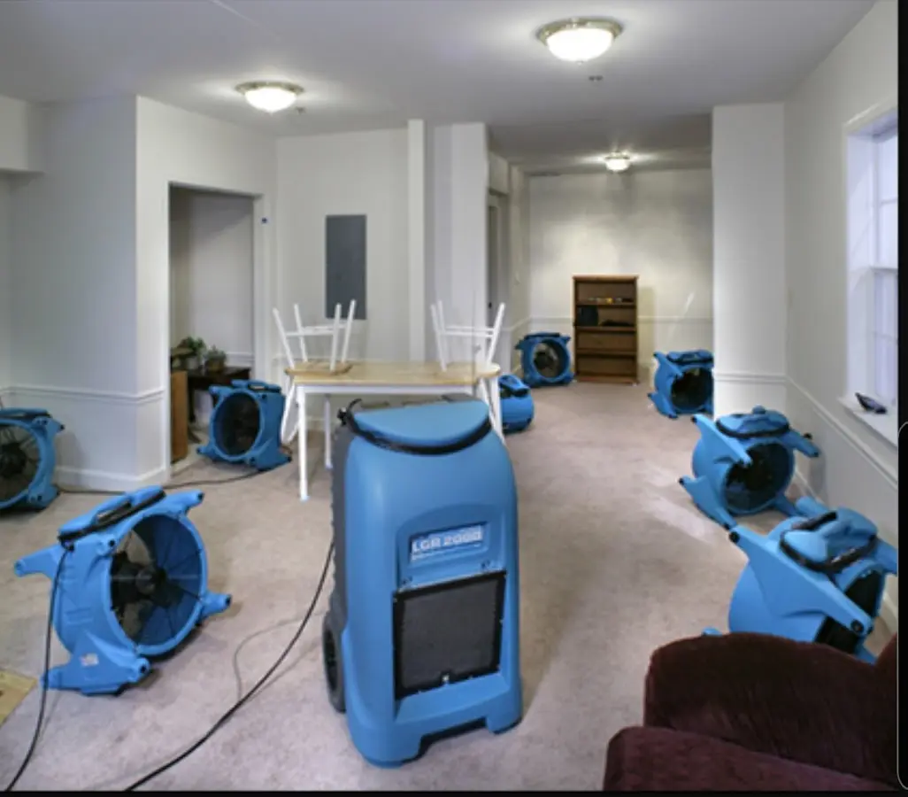 Air movers and dehumidifier setup for Water Damage Restoration in Maryland Heights